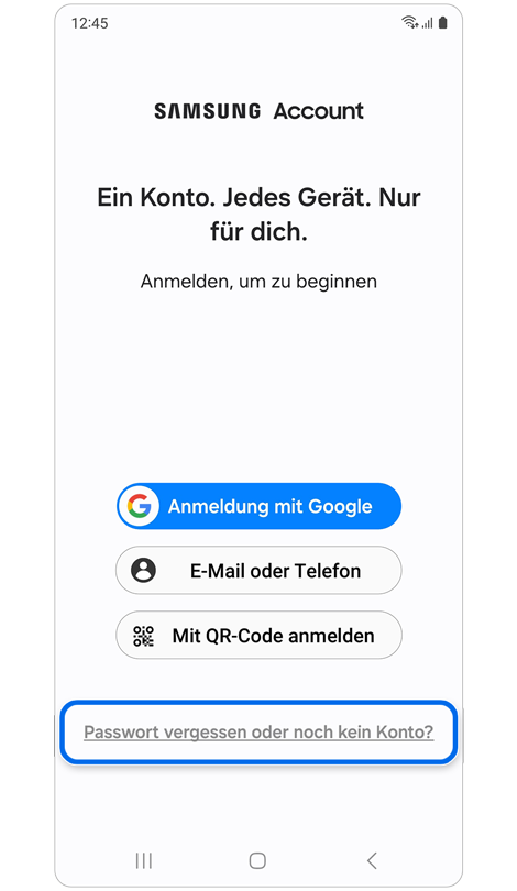 Anmeldeoptionen für Samsung Account