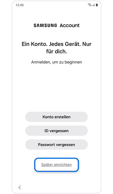 Anmeldung und Wiederherstellungsoptionen für Samsung Account