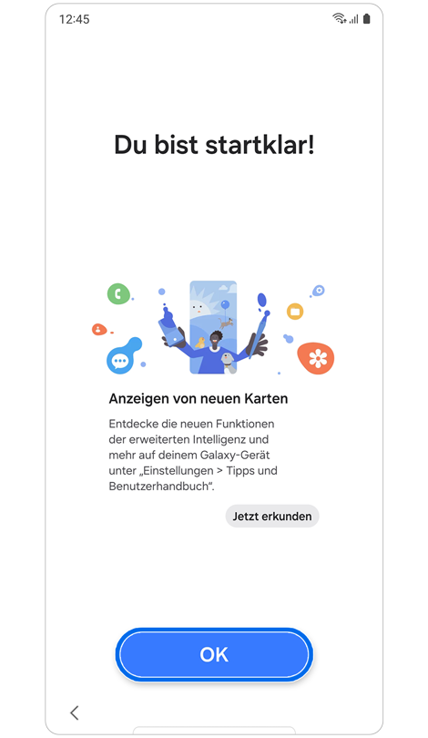Bildschirm zur Bestätigung der abgeschlossenen Samsung Account-Einrichtung