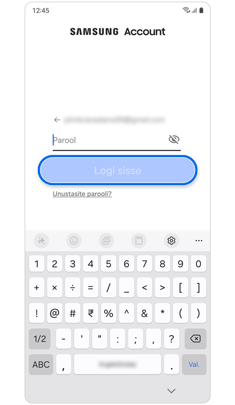 Samsung Accounti konto sisselogimise leht