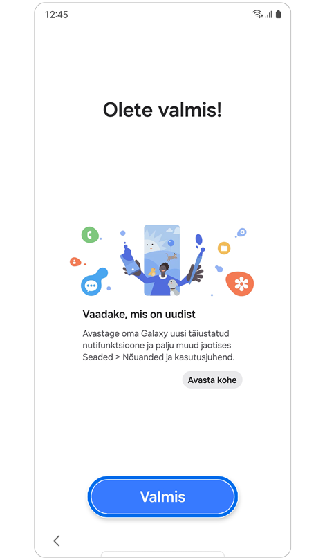 Samsung Accounti konto seadistamise lõpuleviimise ekraan