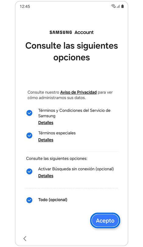 Términos y condiciones de la cuenta de Samsung