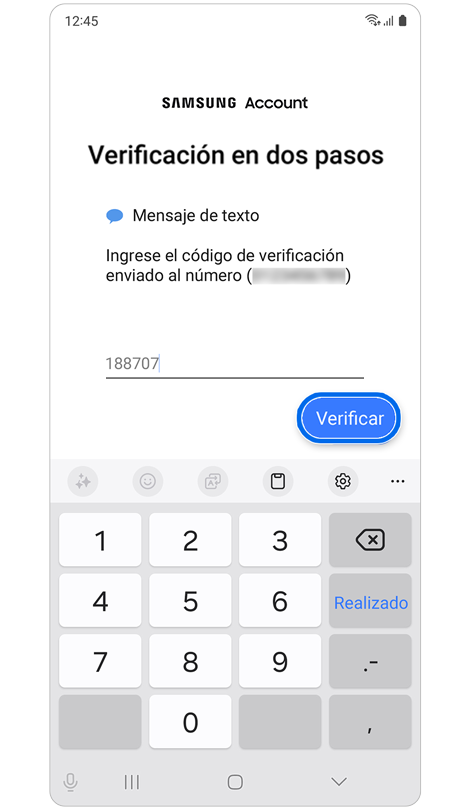 Código de verificación de 2 pasos ingresado