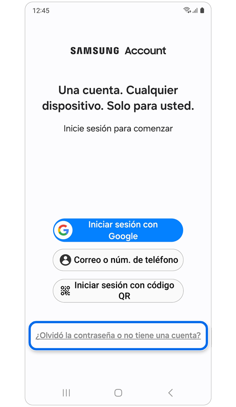 Opciones de inicio de sesión de la cuenta de Samsung