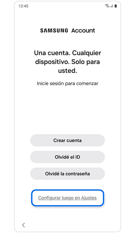 Opciones de registro y recuperación de cuenta de Samsung