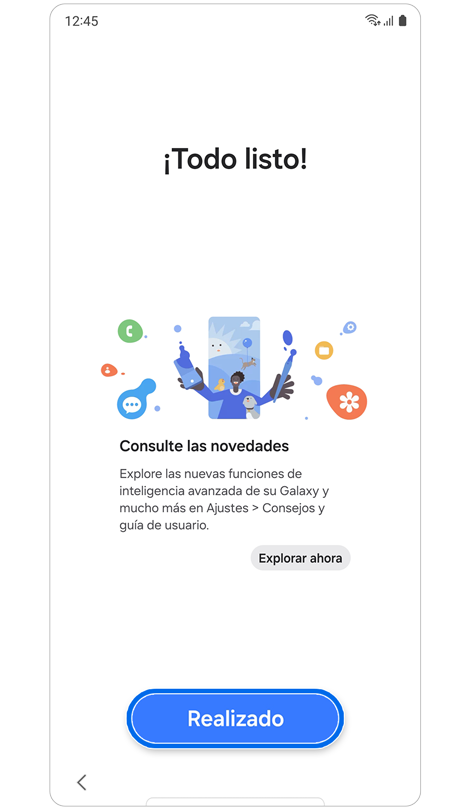 Pantalla completa de configuración de cuenta de Samsung