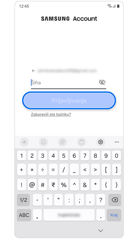Stranica prijave na Samsung Nalog
