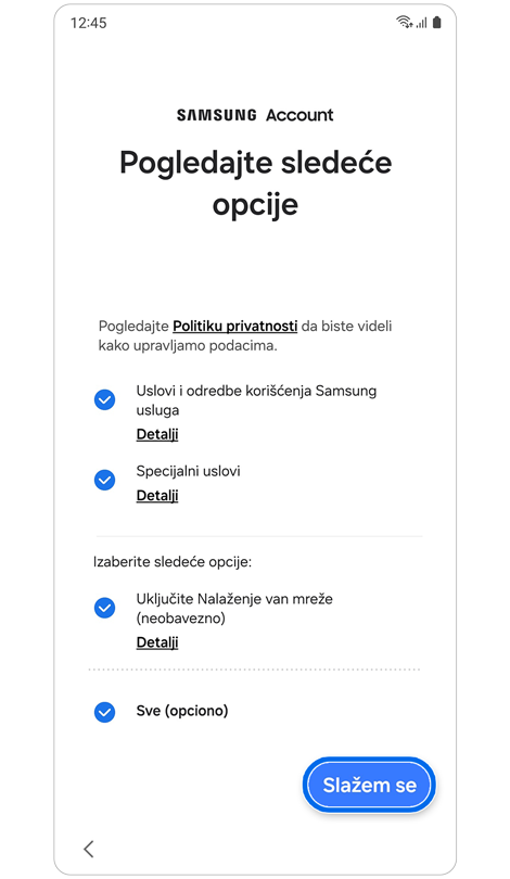 Uslovi i odredbe korištenja Samsung naloga