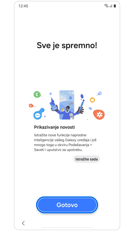 Postavka Samsung Nalog završena prikaz