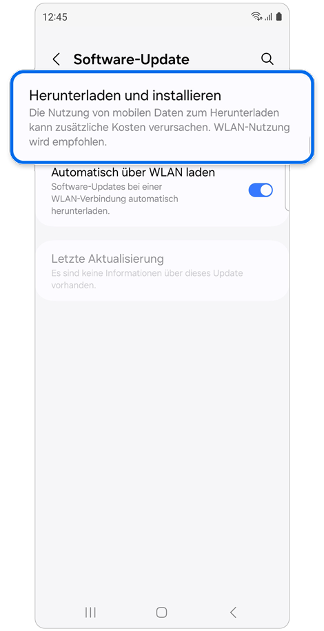 Option zum Herunterladen und Installieren der Software-Updates