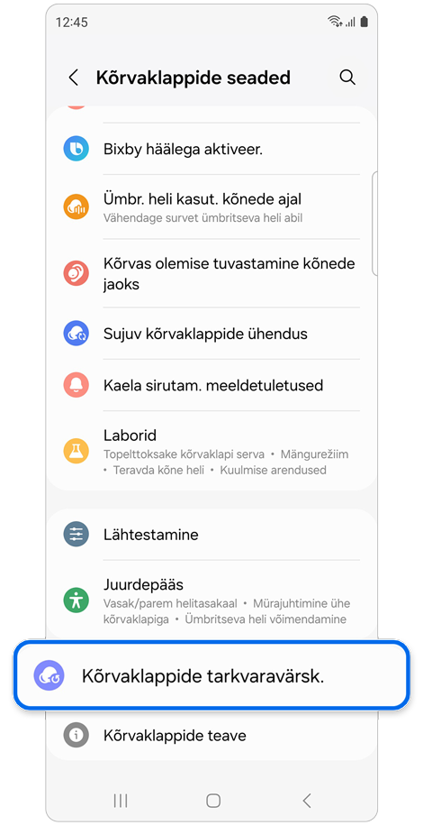 Valiku Kõrvaklappide seaded avaleht.