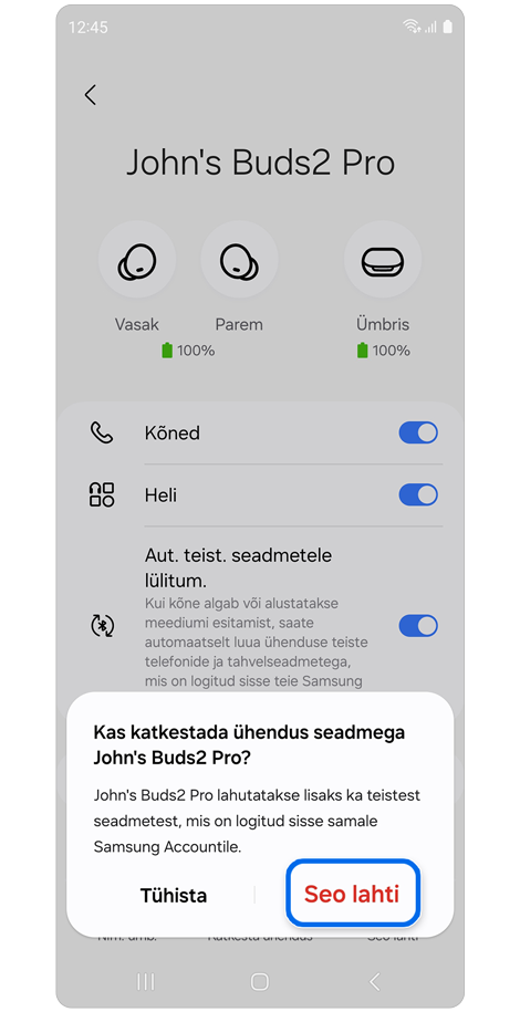 Ühenduse katkestamise hüpikaken.