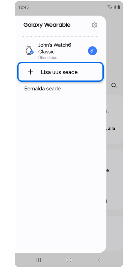 Galaxy Wearable rakenduse seadmete loend.