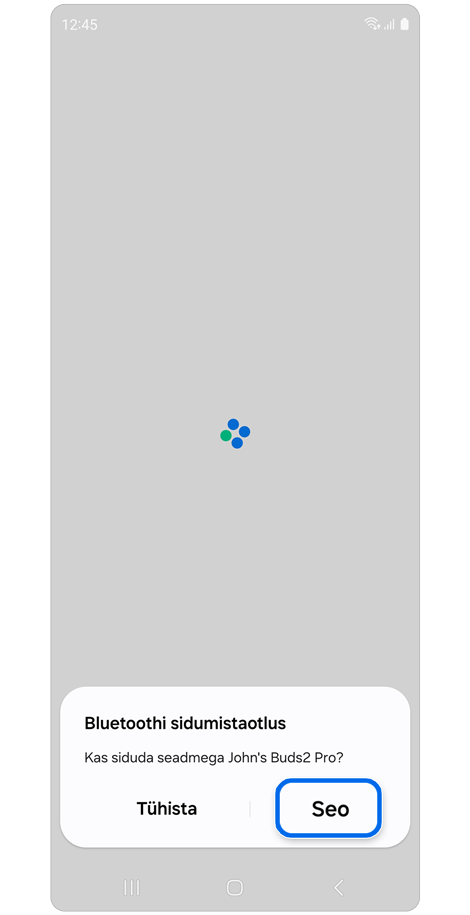 Bluetoothi sidumistaotluse hüpikaken.