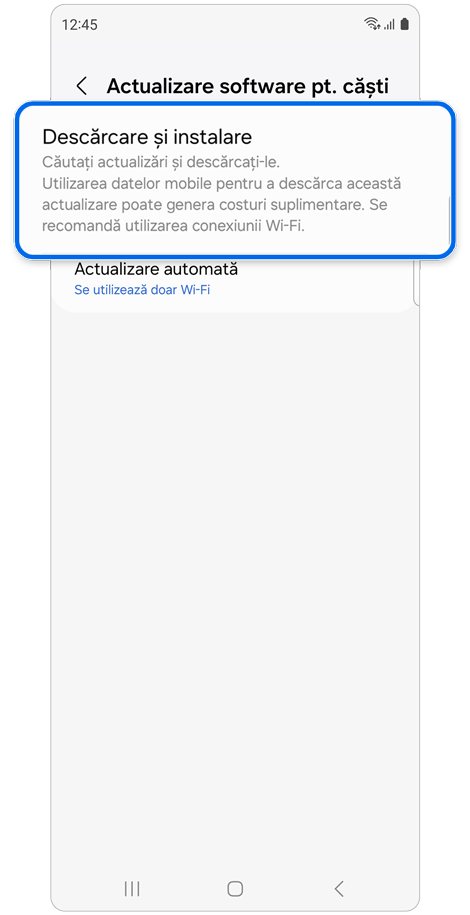 Ecranul Actualizare software pt. căști