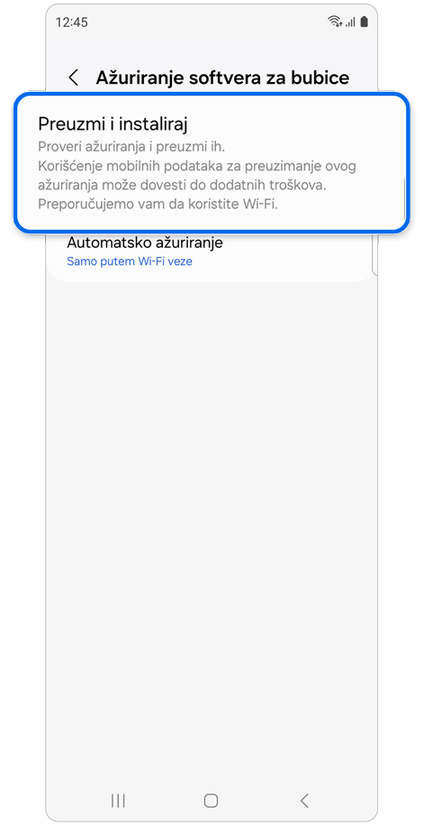 Ekran za ažuriranje softvera slušalica