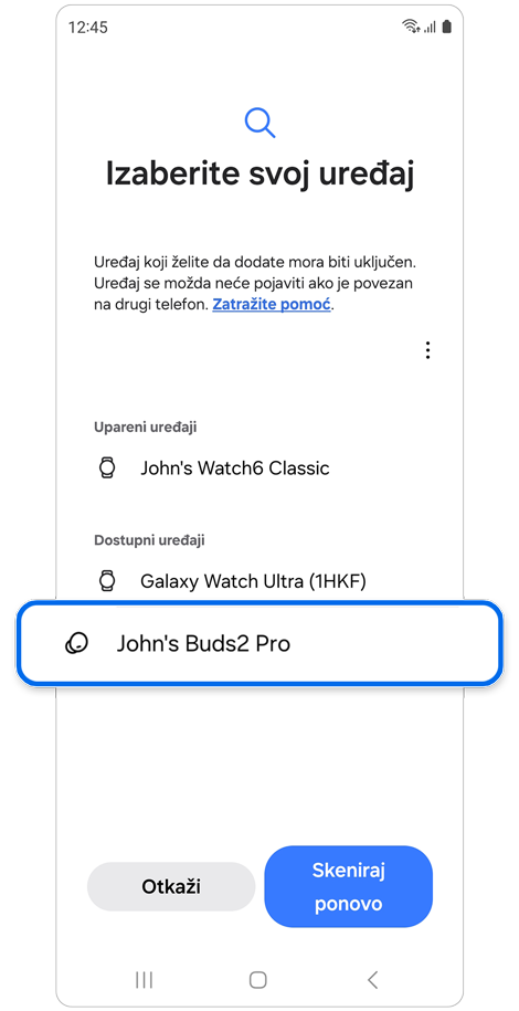Lista bluetooth otkrivenih uređaja.