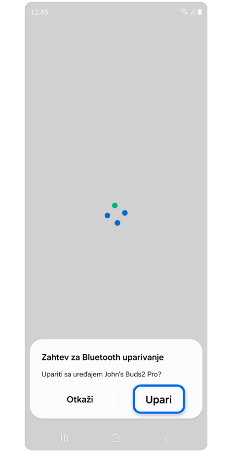 Skočni prozor za Bluetooth uparivanje