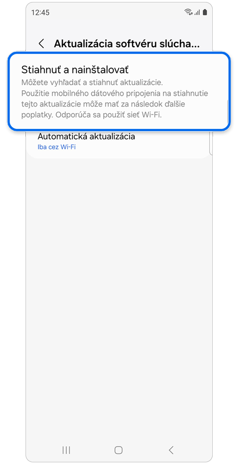 Obrazovka Aktualizácie softvéru slúchadiel
