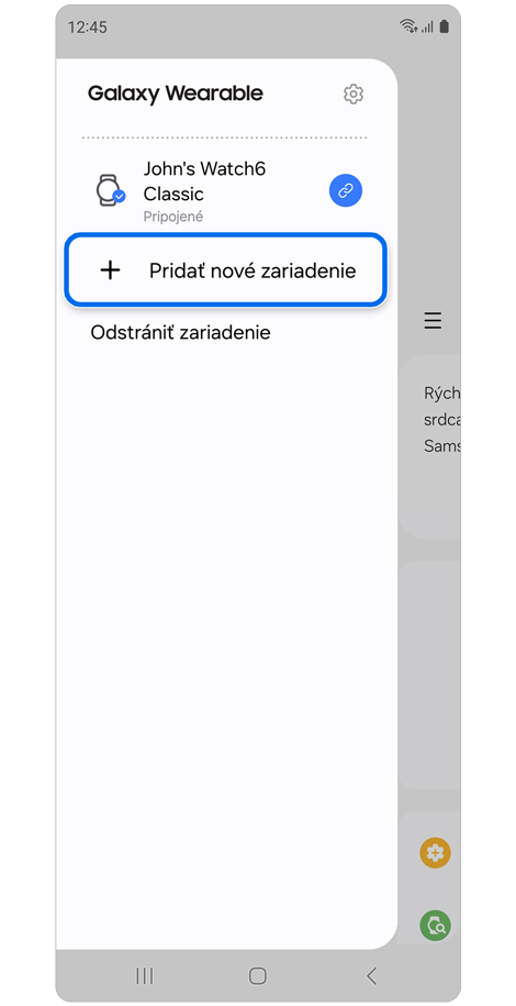 Zoznam zariadení aplikácie Galaxy Wearable.