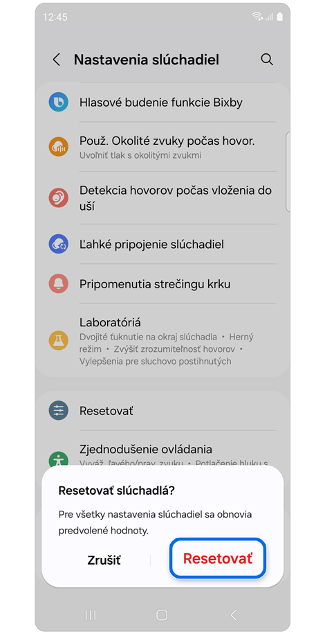 Vyskakovacie okno resetovania.