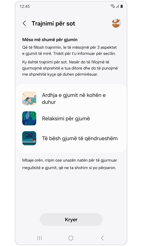 Ekrani “Trajnimi për sot”.