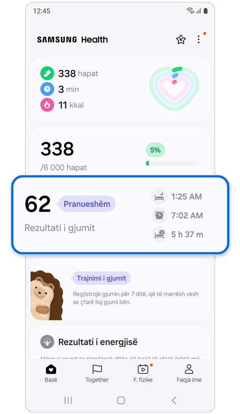 Ekrani bazë i aplikacionit Samsung Health.