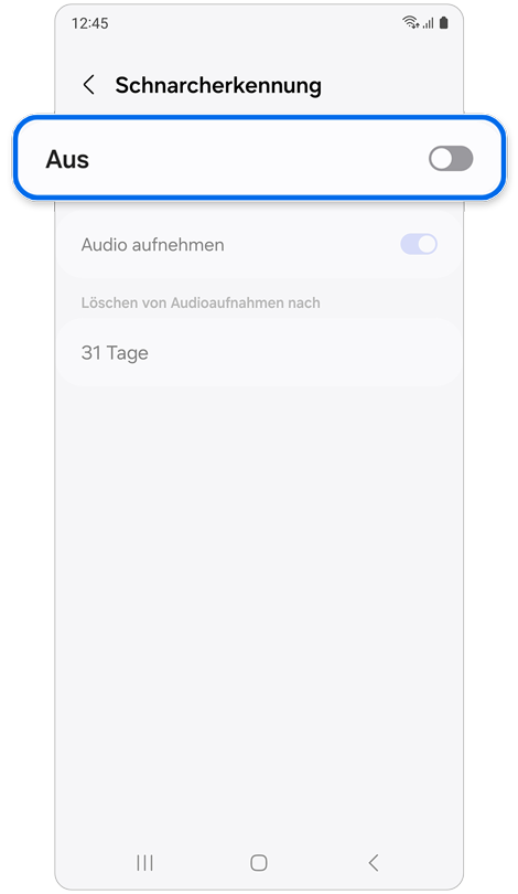 Bildschirm der Schnarcherkennung