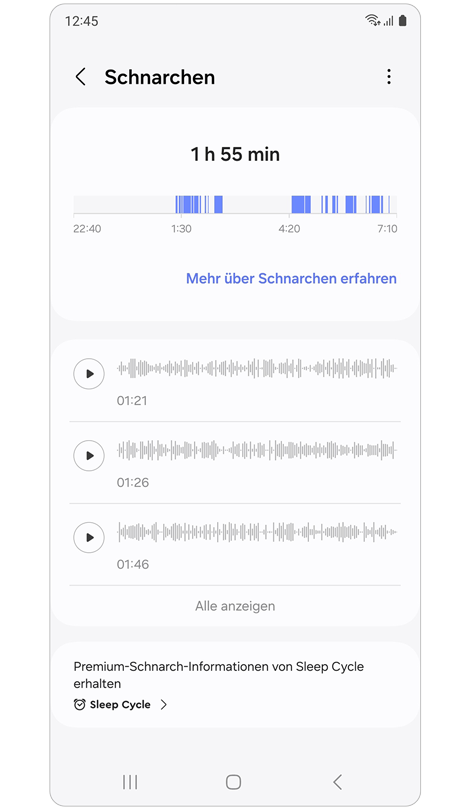 Schnarchdaten der letzten Nacht