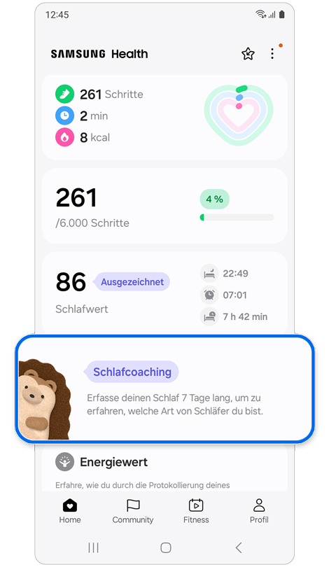 Startbildschirm der Samsung Health App