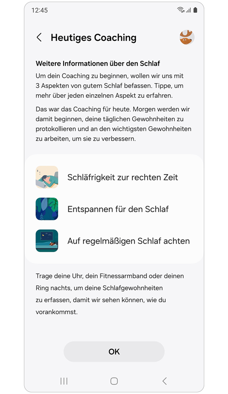 Bildschirm „Heutiges Coaching“
