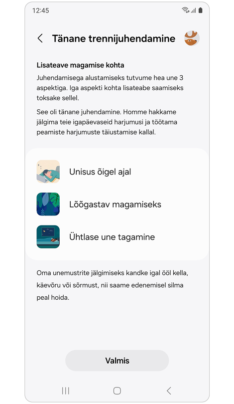 „Tänase trennijuhendamise" ekraan.