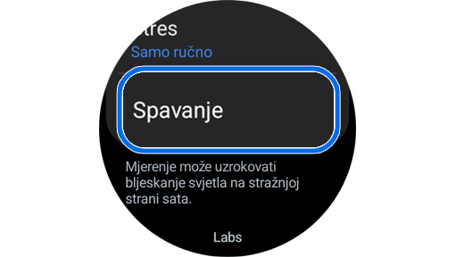 Spavanje opcija značajke u Samsung Health aplikaciji Postavke.