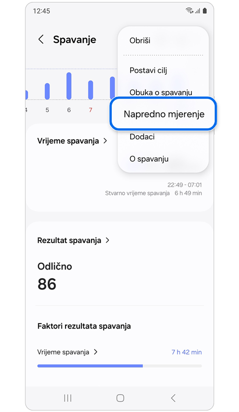 Značajka spavanja u Samsung Health aplikaciji.