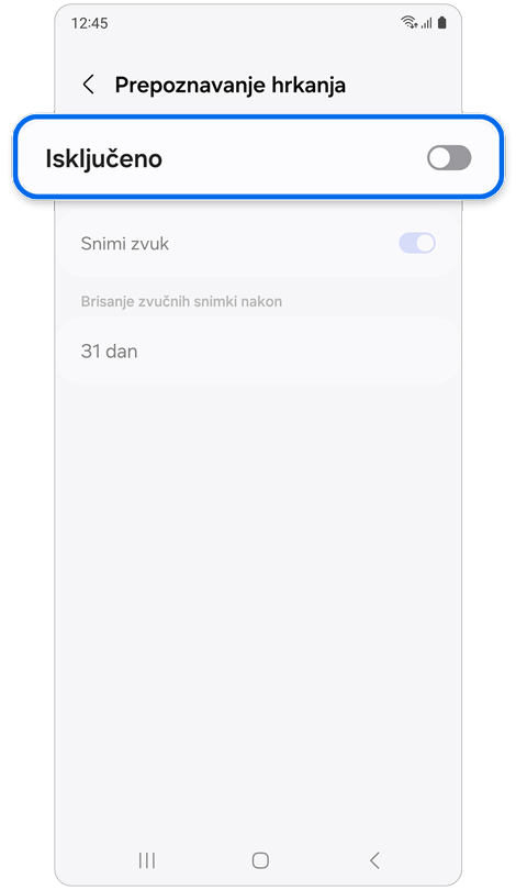 Otkrivanje hrkanja zaslon značajke.