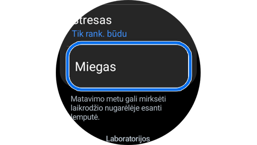 Miego funkcijos parinktis programos „Samsung Health“ Nustatymuose.