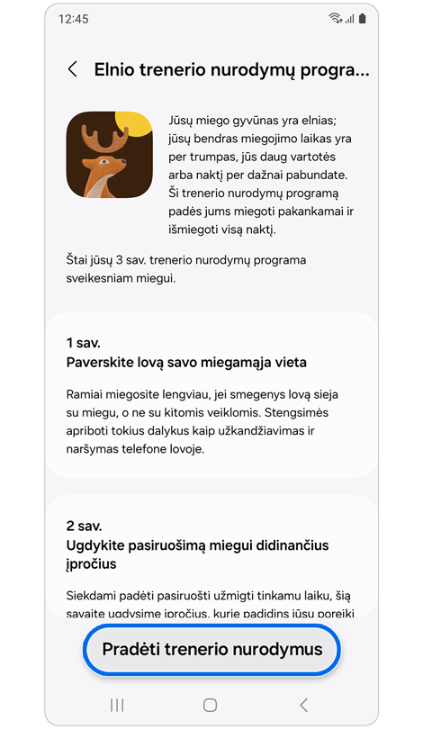 Informacija apie individualizuotą trenerio nurodymų programą.