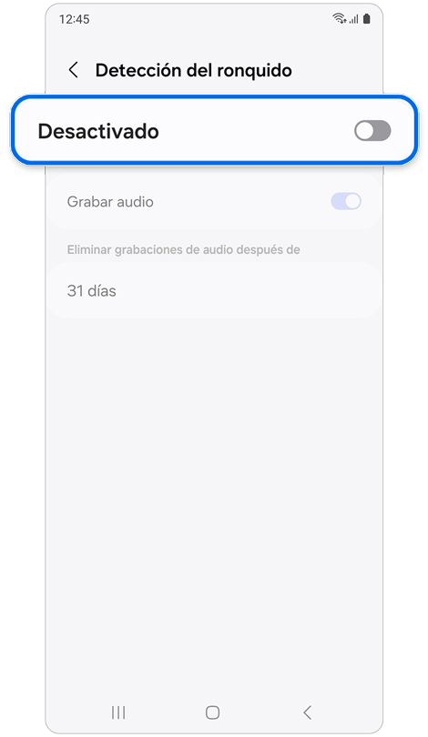 Pantalla de la función de Detección del ronquido.