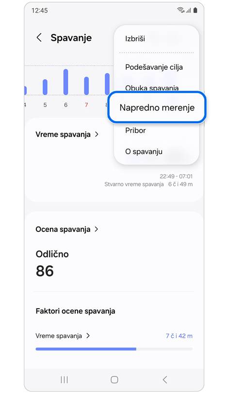 Funkcija spavanja u Samsung Health aplikaciji.