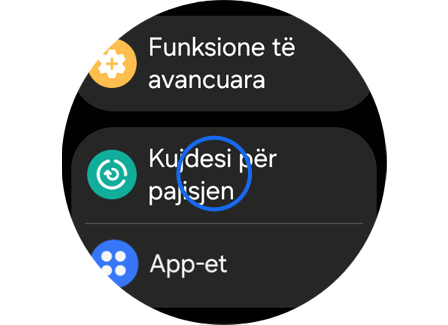 Ekrani “Cilësimet” në Galaxy Watch.