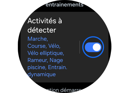 Écran du menu des paramètres de Samsung Health sur une Galaxy Watch.