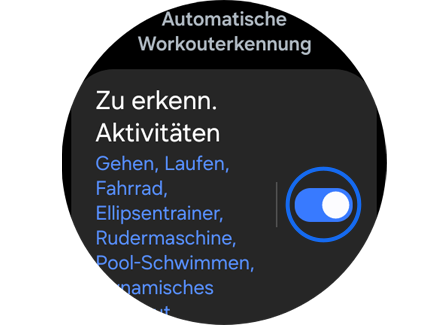 Option „Zu erkenn. Aktivitäten“ in den „Einstellungen“.