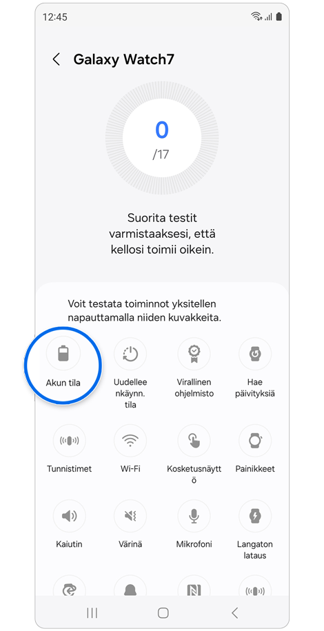 Saatavilla olevat vianmääritystestit.