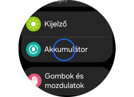 Galaxy Watch „Beállítások” képernyő.