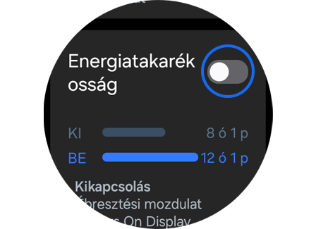 Galaxy Watch „Energiatakarékosság” funkció.