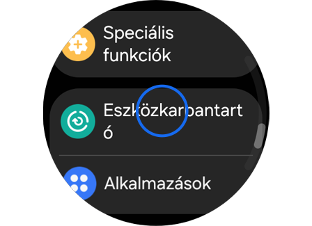 Galaxy Watch „Beállítások” képernyő.