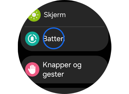 Skjermbildet "Innstillinger" for Galaxy Watch.