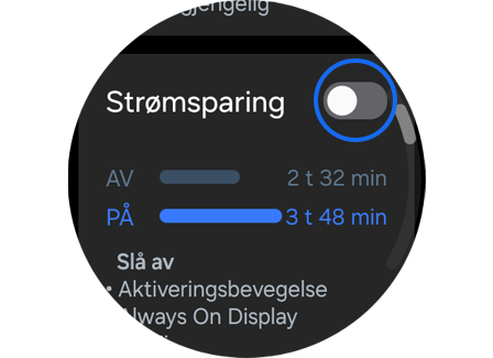 "Strømsparing"-funksjon for Galaxy Watch.