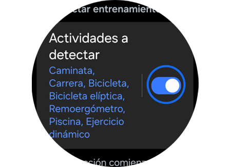 “Actividades a detectar” en “Ajustes”.