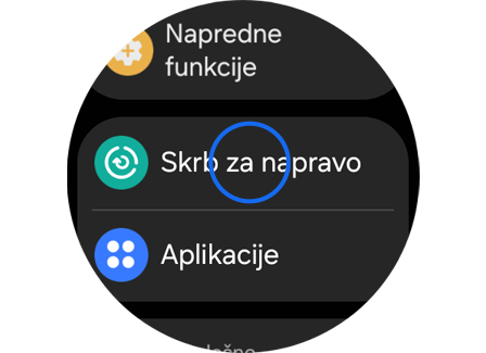 Zaslon »Nastavitve« ure Galaxy Watch.